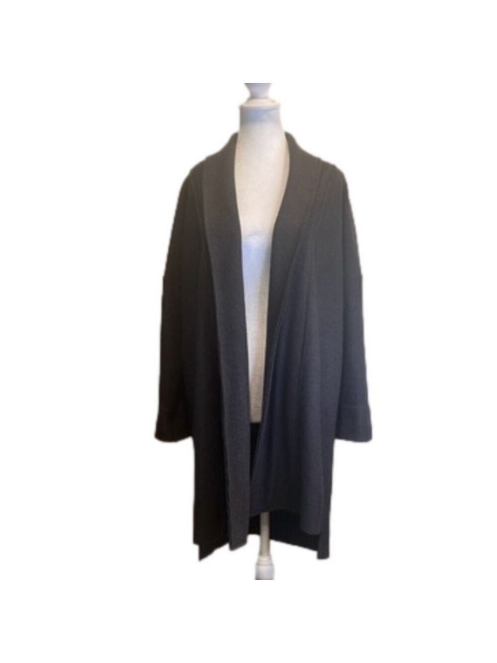 Tobias S–L Black Open Front Wool Blend Cardigan Coat